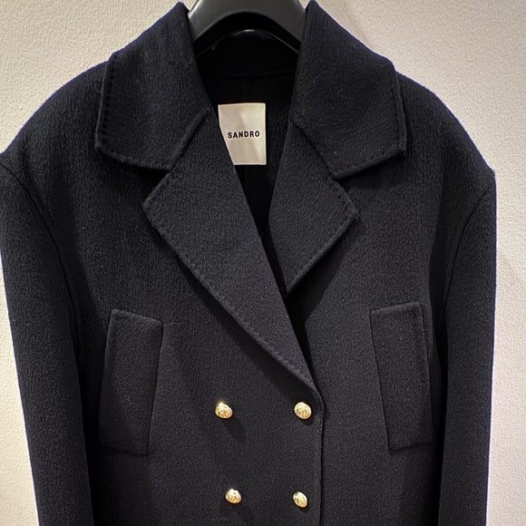 Sandro Long double-breasted coat (100% wool) - Picture 1 of 7